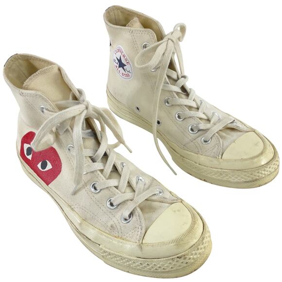 Comme des Garçons x Converse Cream Canvas Hi-Top Sneakers Womens Size 8 Preowned - Picture 1 of 7